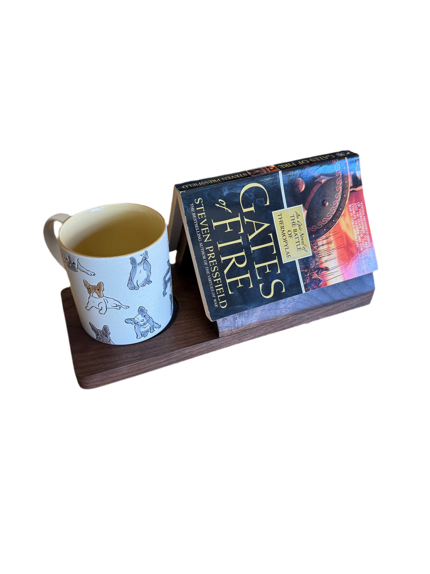 Walnut Book & Drink Holder – “Just One More Chapter”