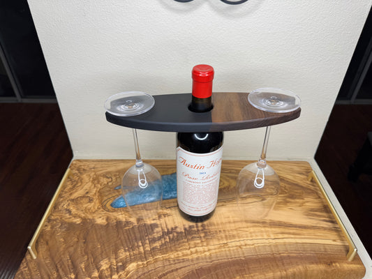 Wine Caddy – Handmade Walnut & Black Epoxy - Classic Style