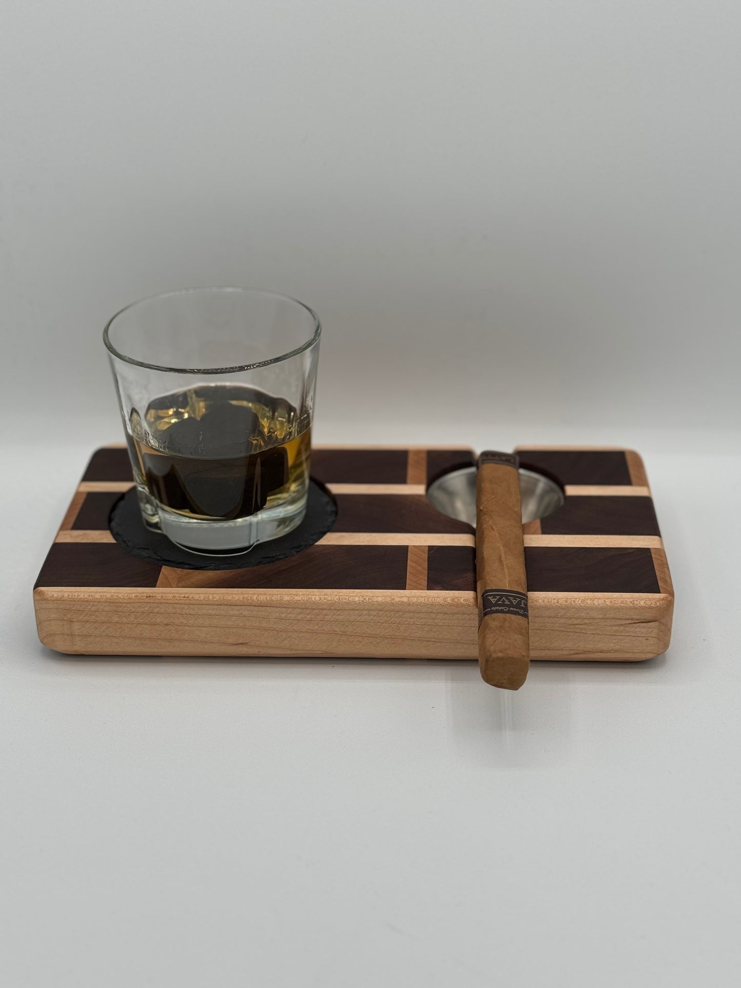Limited Edition Brick Pattern Whiskey & Cigar Tray – Walnut & Maple