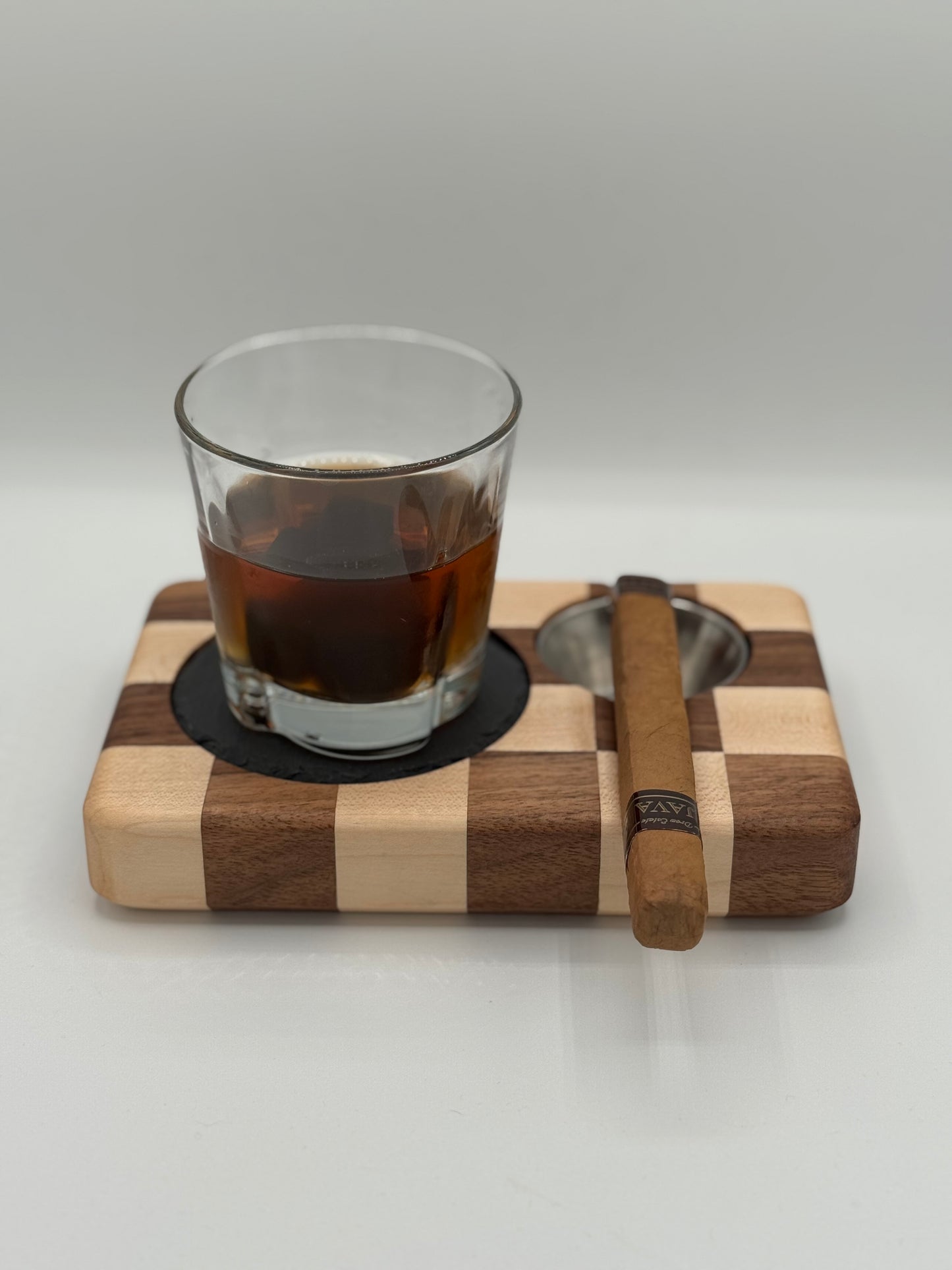 Whiskey & Cigar Tray - Checkered Maple and Walnut