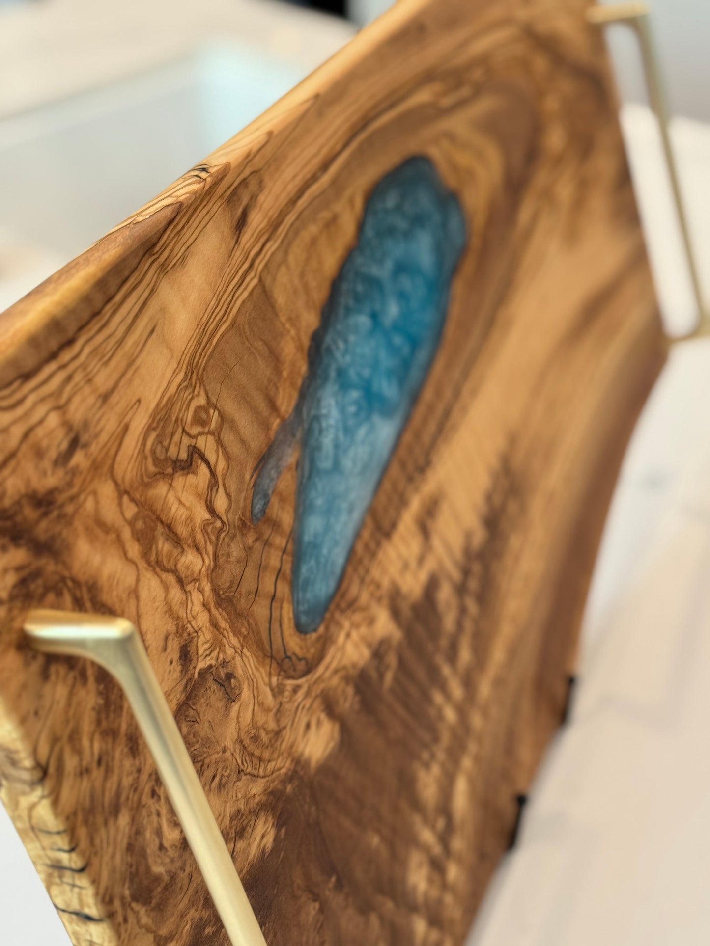 Olive Wood & Blue Epoxy Charcuterie Board / Serving Tray