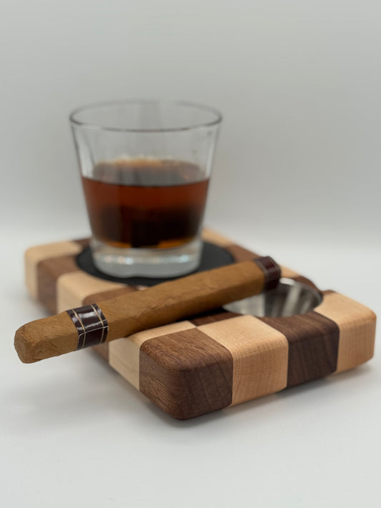 Whiskey & Cigar Tray - Checkered Maple and Walnut