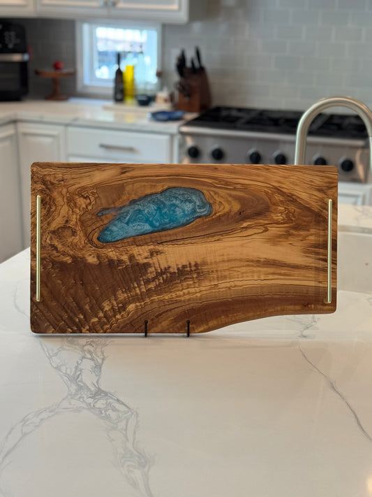 Olive Wood & Blue Epoxy Charcuterie Board / Serving Tray