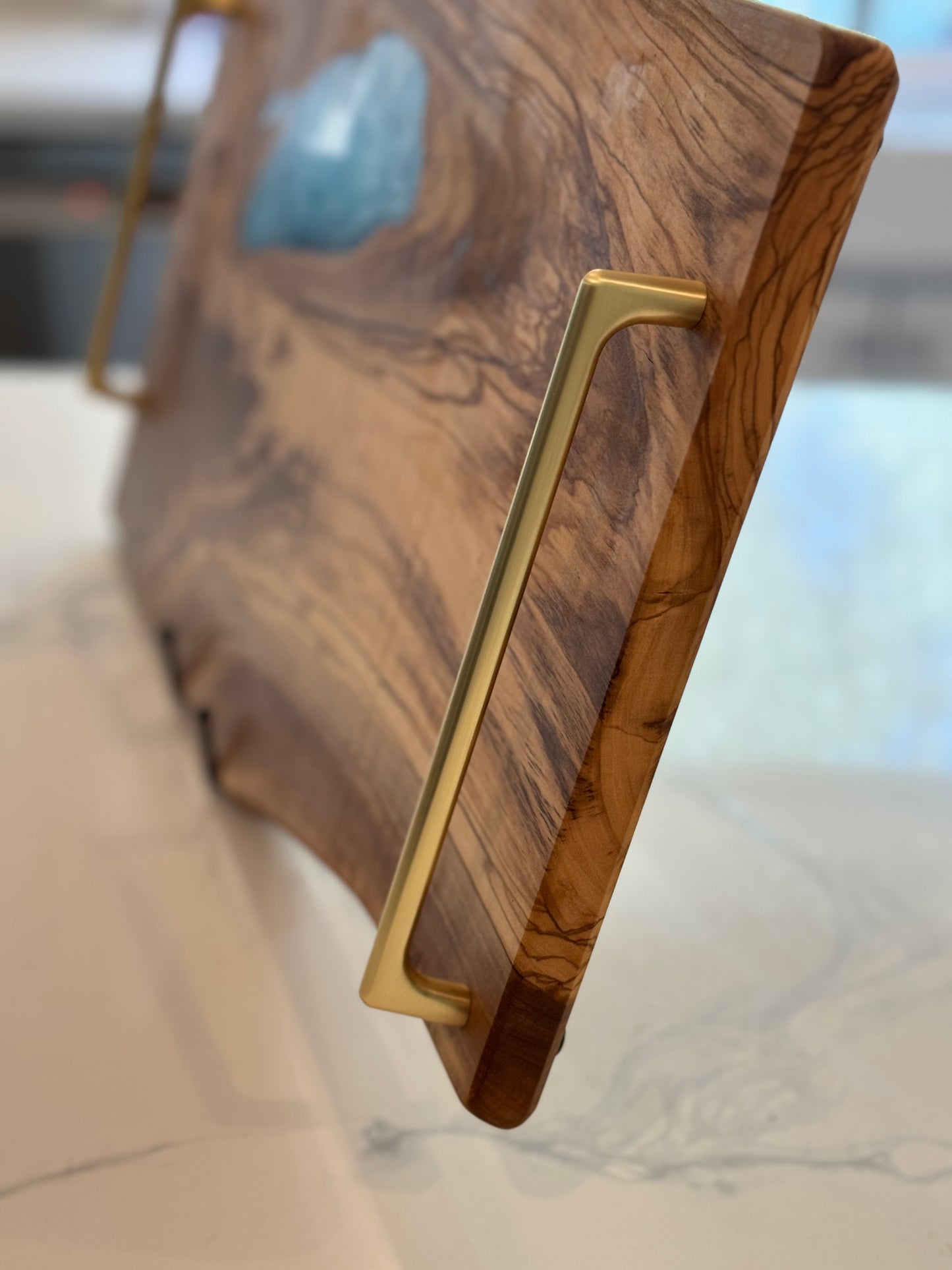 Olive Wood & Blue Epoxy Charcuterie Board / Serving Tray