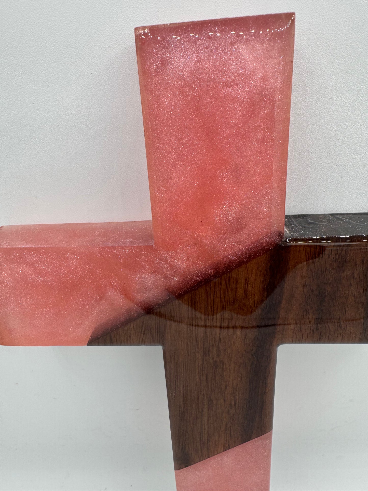Walnut & Pink Epoxy Cross – 12” x 6”