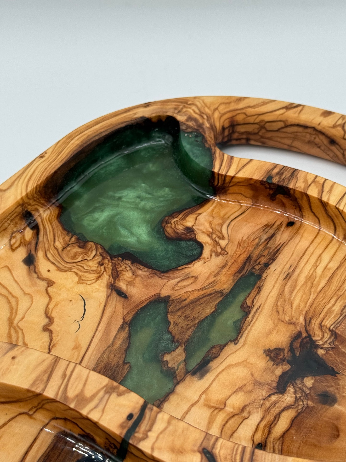 Olive Wood & Emerald Epoxy Snack Tray