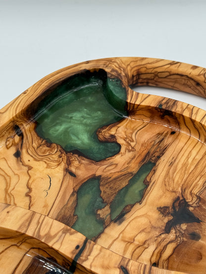 Olive Wood & Emerald Epoxy Snack Tray
