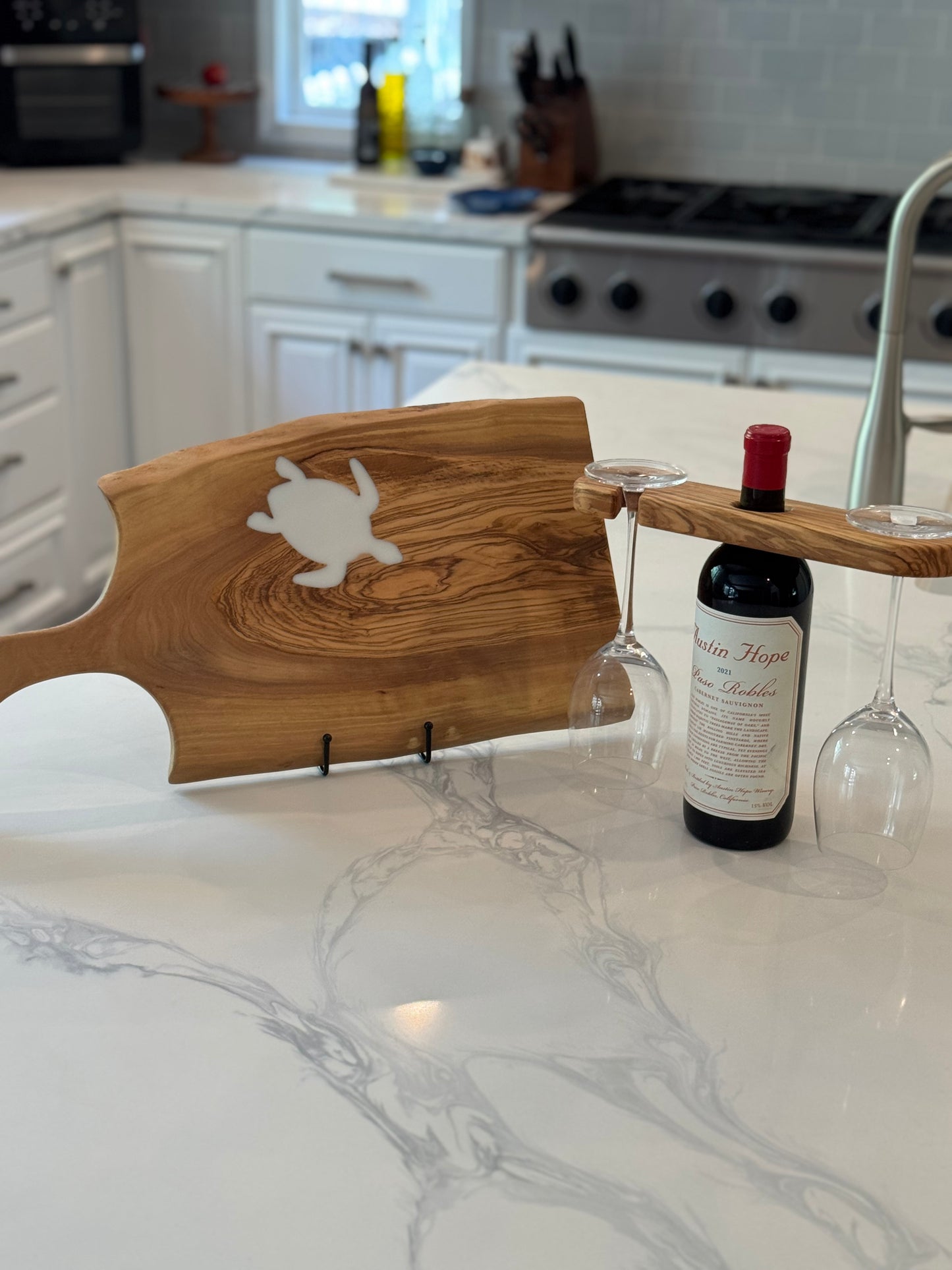 Olive Wood Serving Board with Sea Turtle Inlay