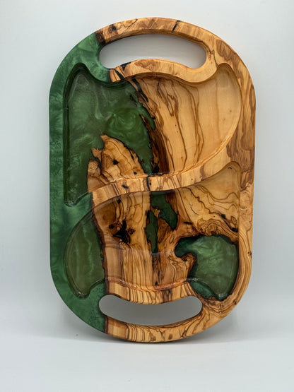 Olive Wood & Emerald Epoxy Snack Tray