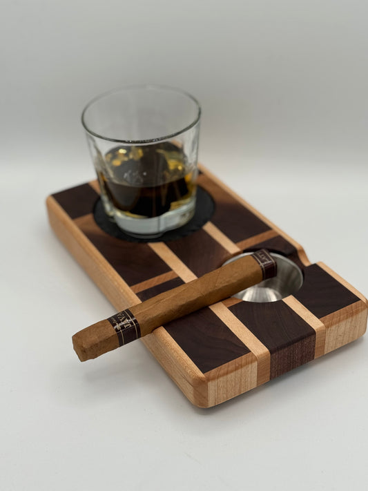 Limited Edition Brick Pattern Whiskey & Cigar Tray – Walnut & Maple