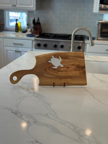 Olive Wood Serving Board with Sea Turtle Inlay