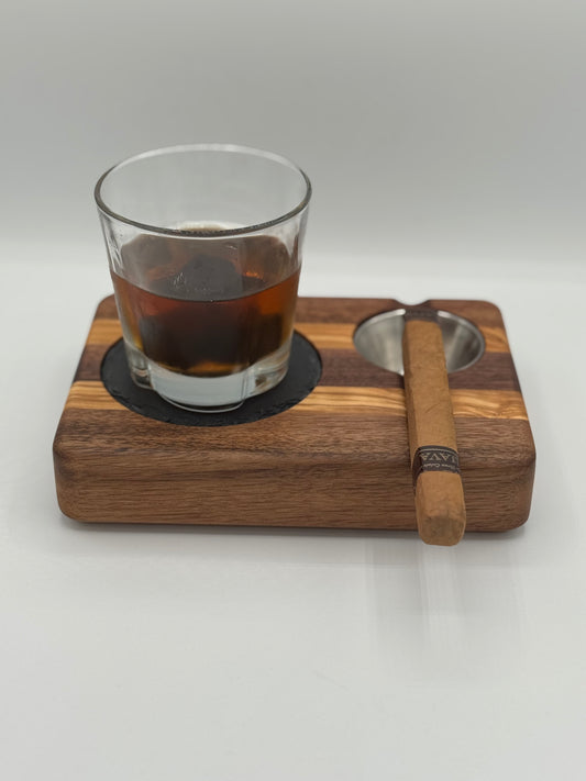 Whiskey & Cigar Tray - Olive Wood and Walnut