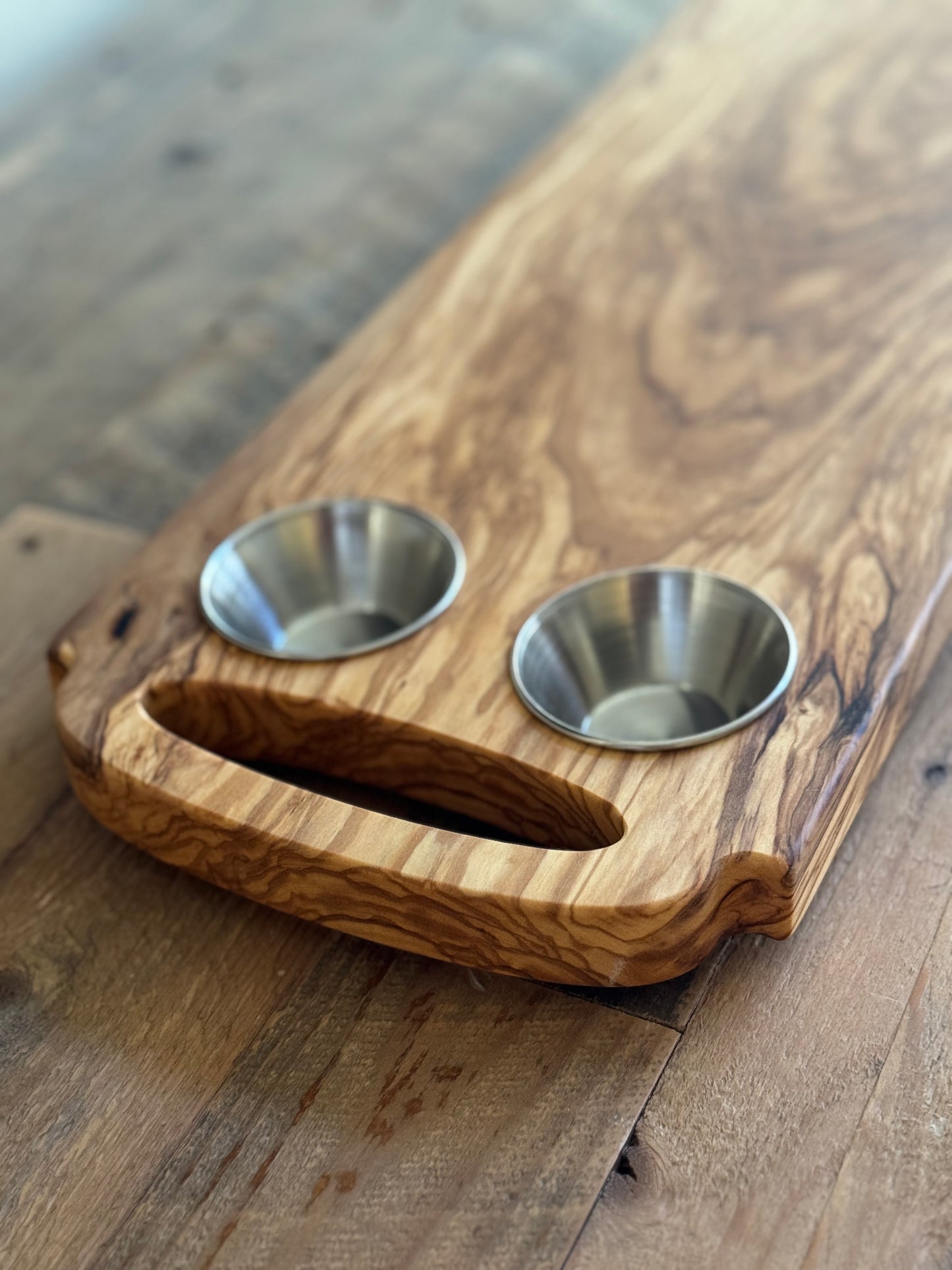 Olive Wood Serving Board with condiment trays