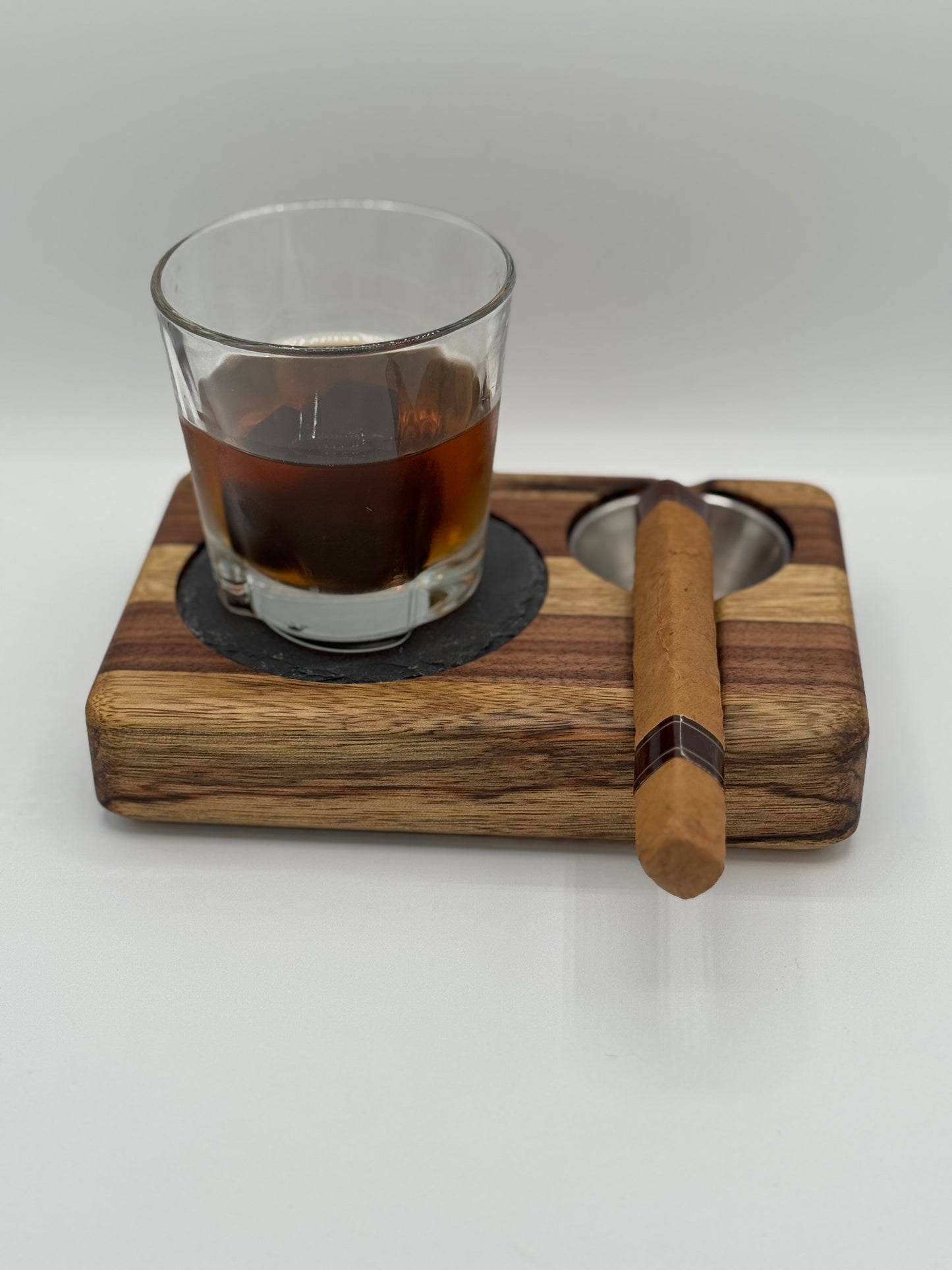 Whiskey & Cigar Tray - Black Limba and Walnut