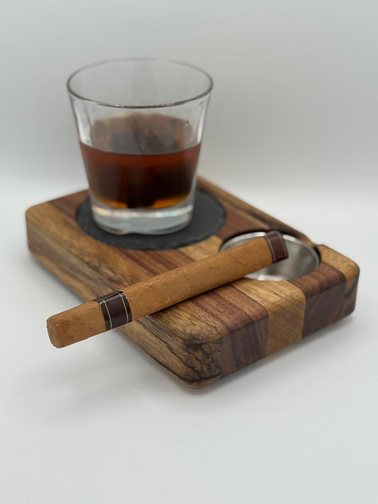 Whiskey & Cigar Tray - Black Limba and Walnut