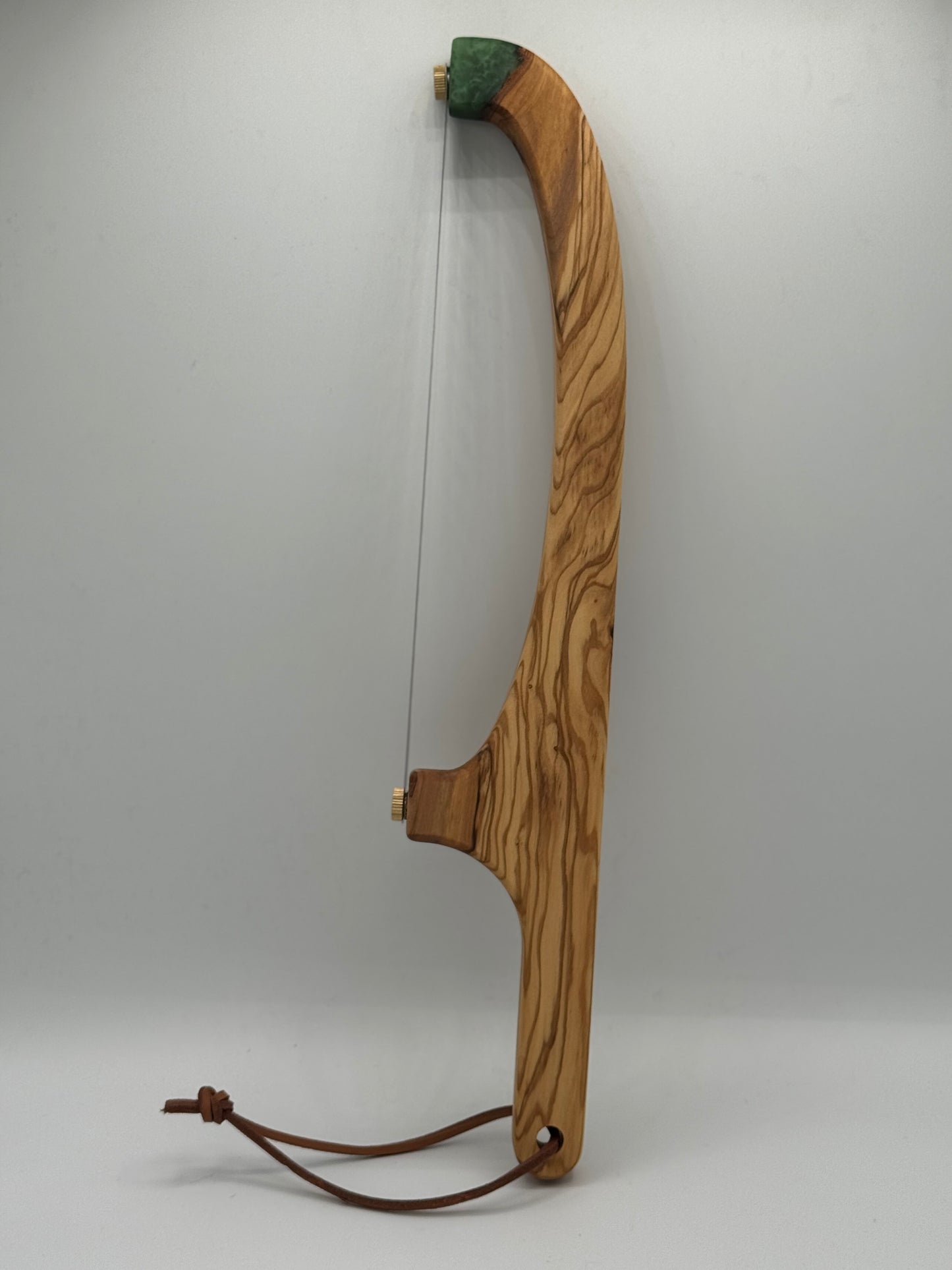 LIMITED EDITION - Bread knife - Olive Wood and Emerald Epoxy - Right Handed