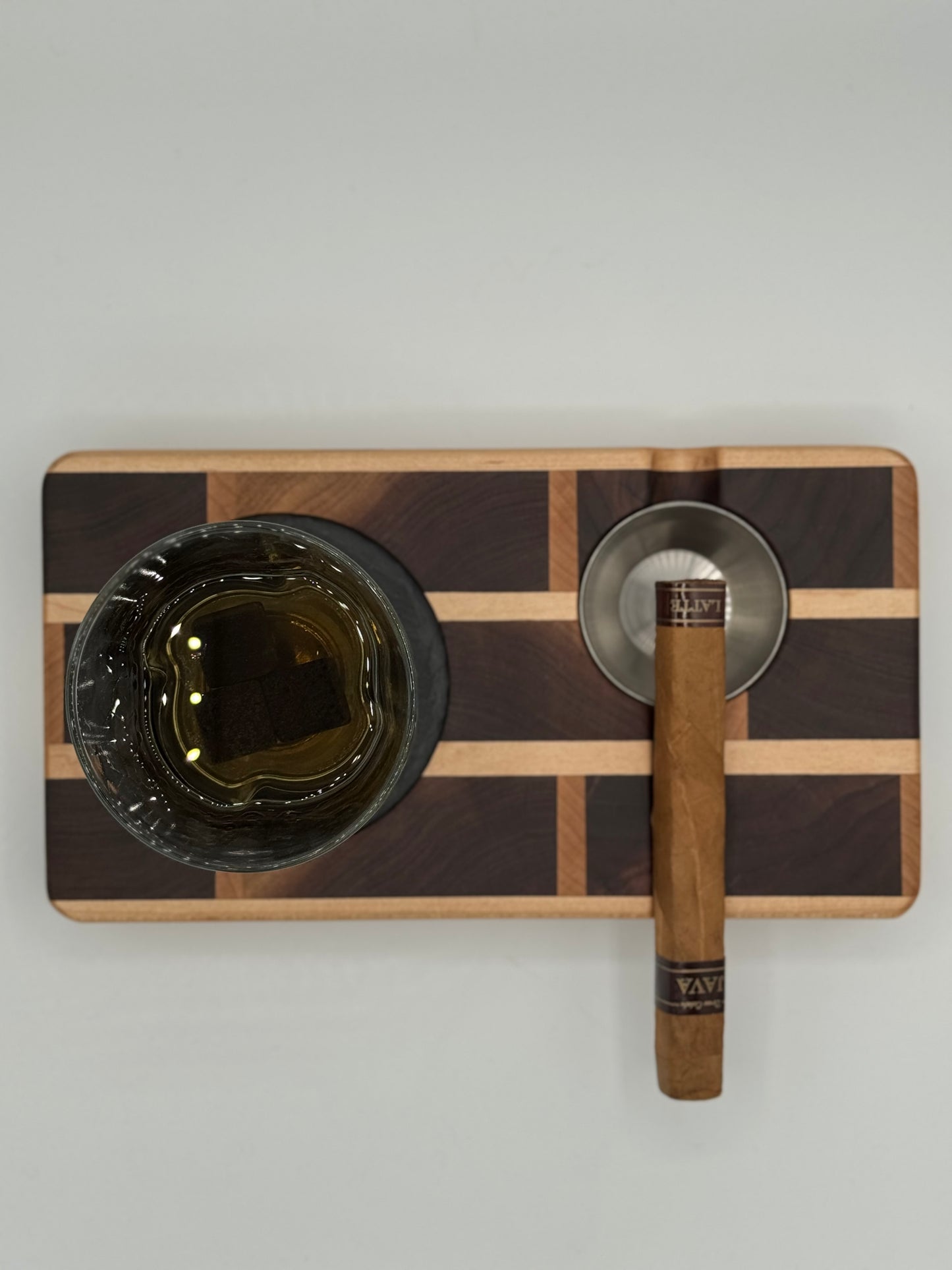 Limited Edition Brick Pattern Whiskey & Cigar Tray – Walnut & Maple