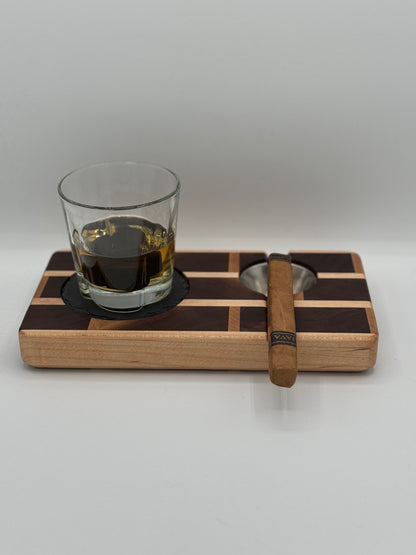 Limited Edition Brick Pattern Whiskey & Cigar Tray – Walnut & Maple