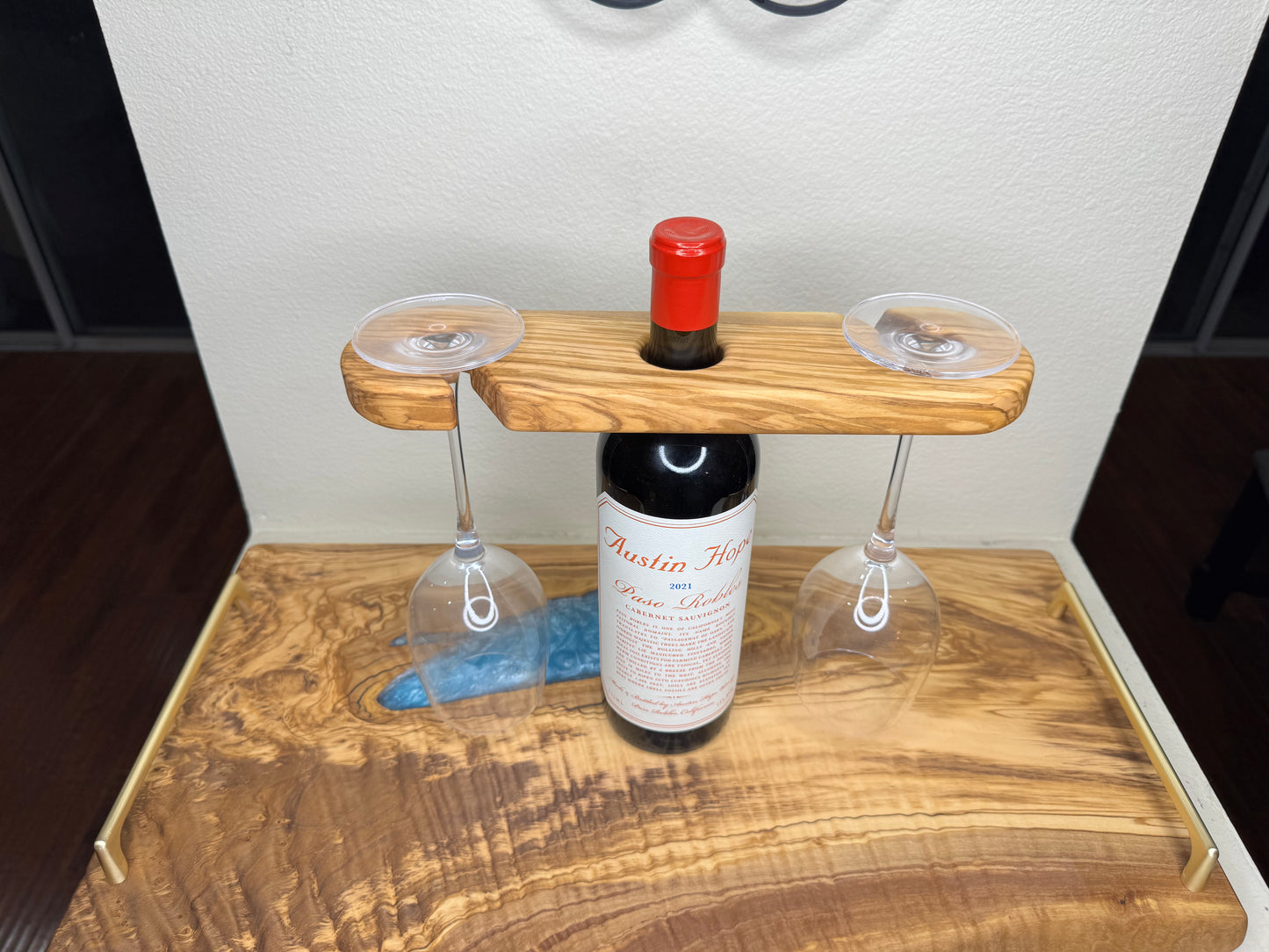 Wine Caddy – Handmade Olive Wood - Modern Style