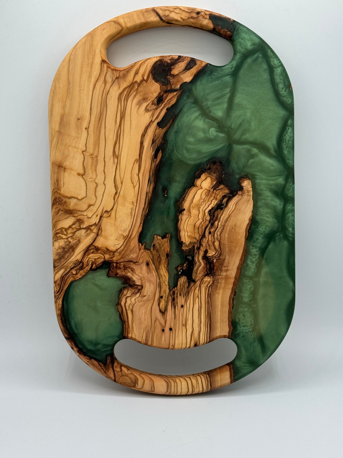 Olive Wood & Emerald Epoxy Snack Tray
