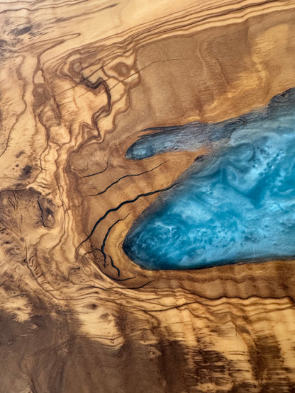 Olive Wood & Blue Epoxy Charcuterie Board / Serving Tray