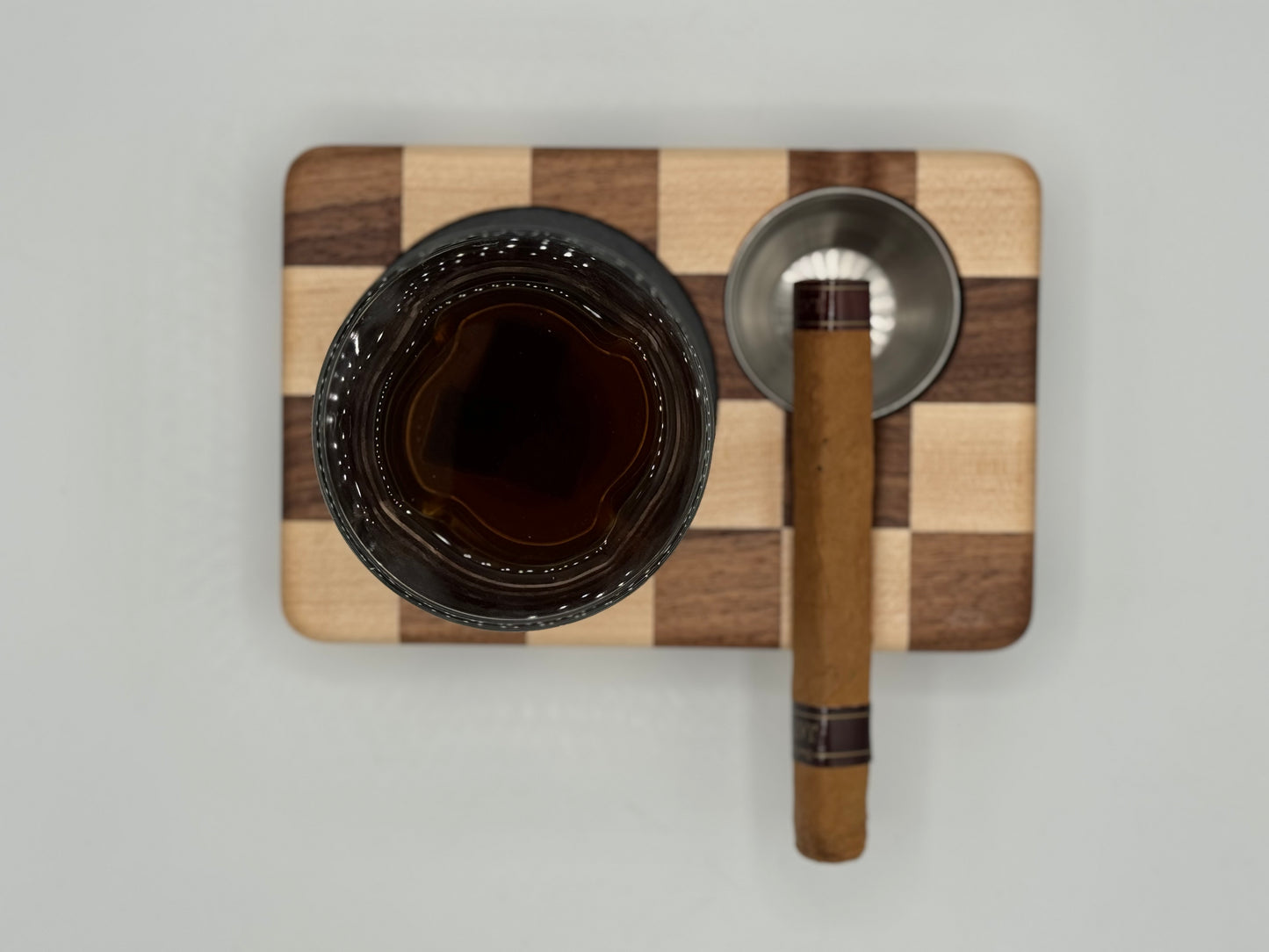 Whiskey & Cigar Tray - Checkered Maple and Walnut