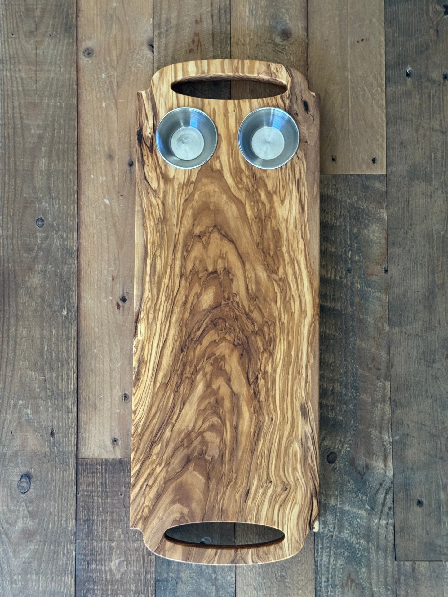 Olive Wood Serving Board with condiment trays