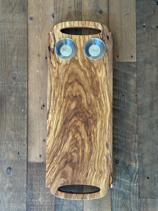 Olive Wood Serving Board with condiment trays