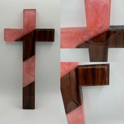 Walnut & Pink Epoxy Cross – 12” x 6”