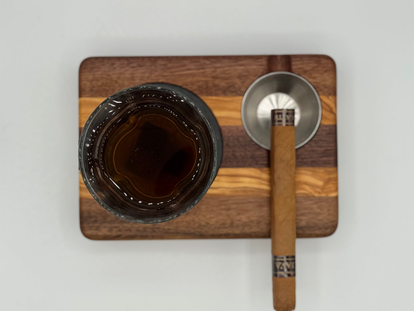 Whiskey & Cigar Tray - Olive Wood and Walnut