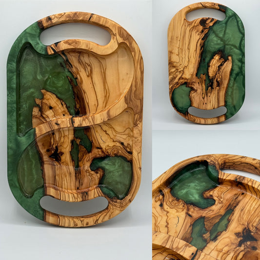 Olive Wood & Emerald Epoxy Snack Tray