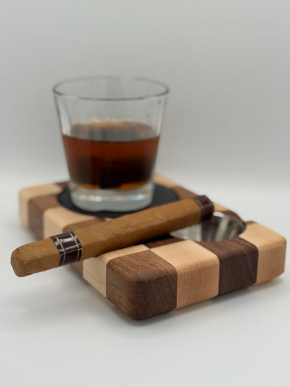 Whiskey & Cigar Tray - Checkered Maple and Walnut