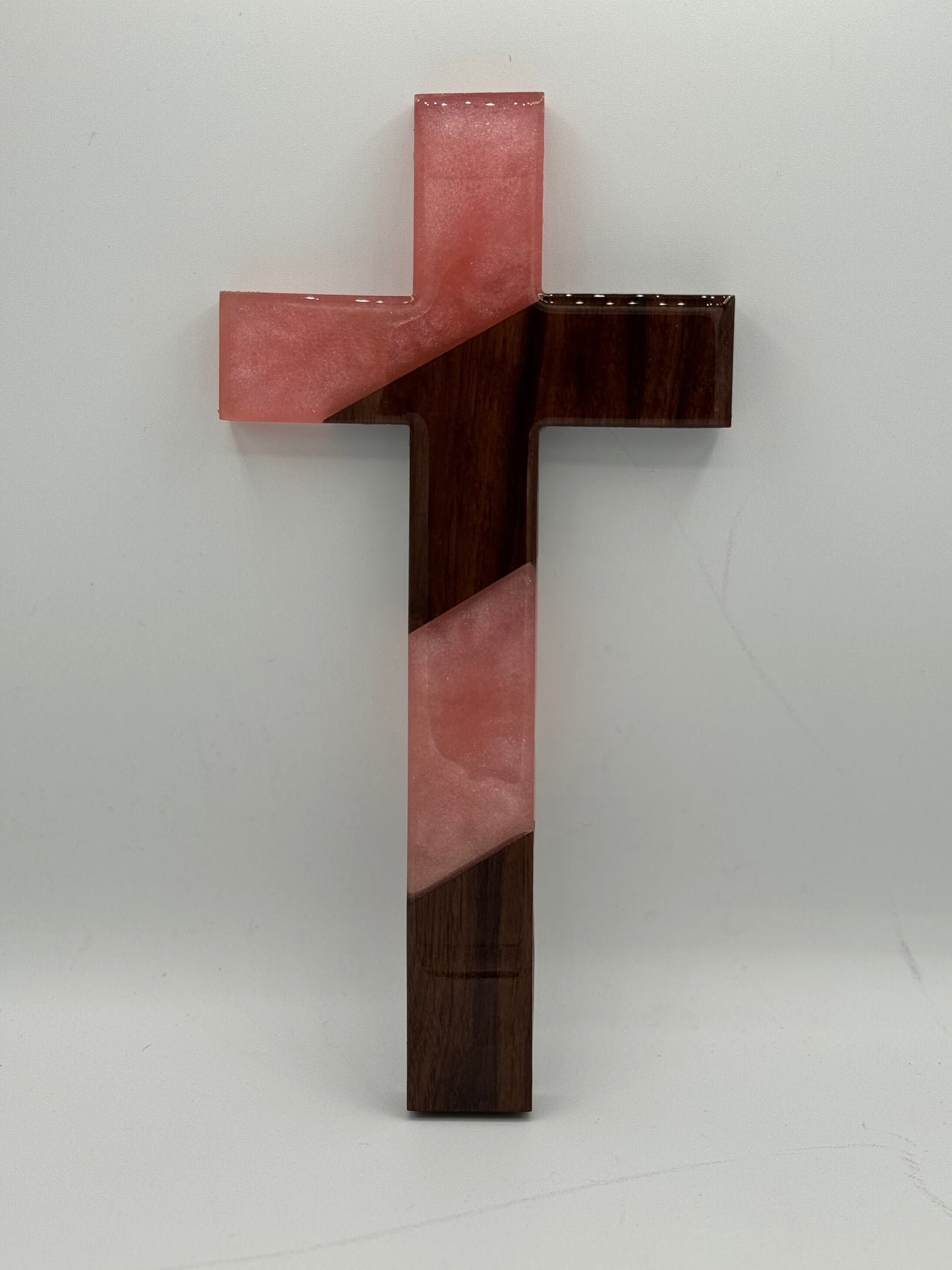 Walnut & Pink Epoxy Cross – 12” x 6”